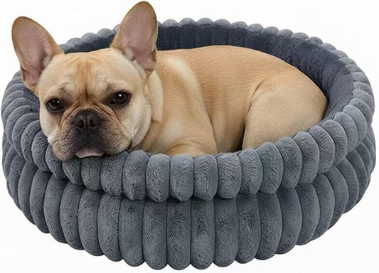 Calming Dog beds for Small Dogs, Faux Rabbit Fur Round Anti-Anxiety Pet Bed for Kittens & Puppies, Fluffy Puppy Bed with Washable Cushion & Detachable Cover, 24"