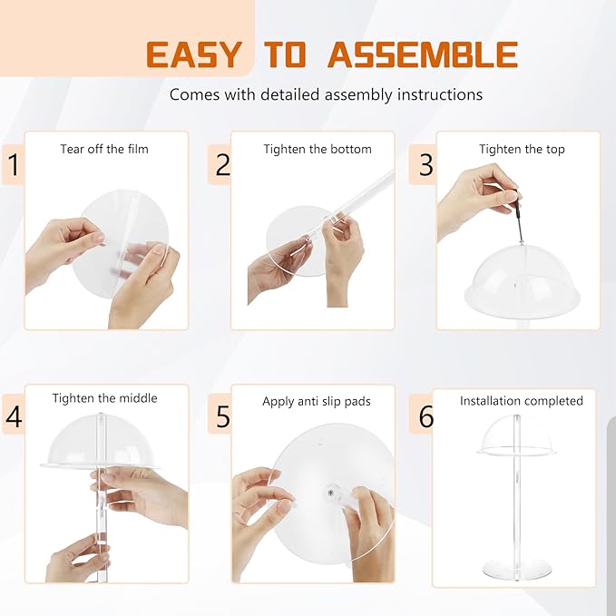 Acrylic Hat Stands for Display, 3 Sets 8" 13" 16" Adjustable Height Baseball Cap Holder, Durable Cowboy Hat Rack Stand, Wig Holder Display Stands for Vendors Retail Salons Home Closet