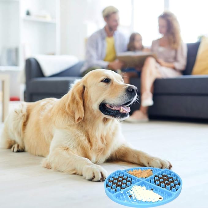 Bangp Silicone Dog & Cat Lick Mat and Slow Feeder,Extends Mealtime for Fast Eaters and Reduces Anxiety,Heavy-Duty Design,Dishwasher Safe,Perfect for Yogurt,Treats,Peanut Butter (Blue)