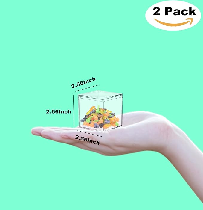 Acrylic Box with Lid,2 Packs Clear Square Cube Plastic Box for Organize Small Acrylic Square Cube Storage Container Drawer Organizer for Birthday Valentine's Day Party Favor