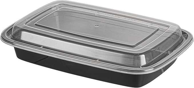 Restaurantware Plastic Food Container 50 Count 7.7 x 5.5 x 1.5 Inch 16 Oz Black Microwave-Safe Meal Prep To-Go Box With Clear Lid Plastic Storage Box For Hot And Cold Food