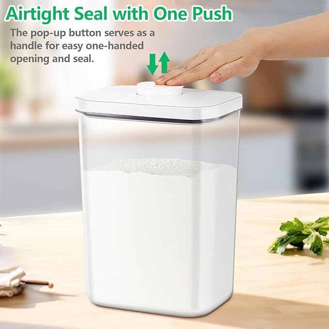 6 Qt Food Storage Container with Pop-up Lid -Airtight Crystal-Clear Plastic Flour Container, Tall and Slim Storage Bin Fit for Kitchen Pantry Organization