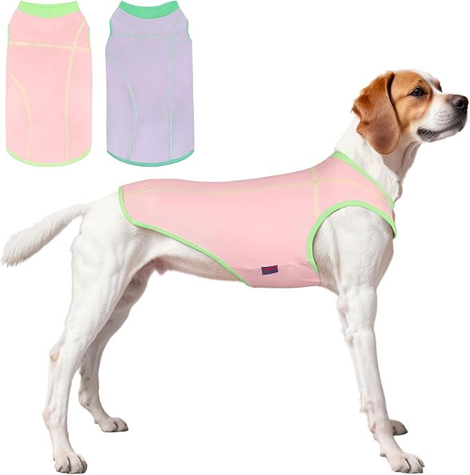 2 Pack Dog Summer Clothes Color Blocking Dog Shirts for Medium/Large Dogs Stretchable Doggy Cooling Vest Breathable Sun Protection Shirt Fashion & Bright Color for Boys Girls