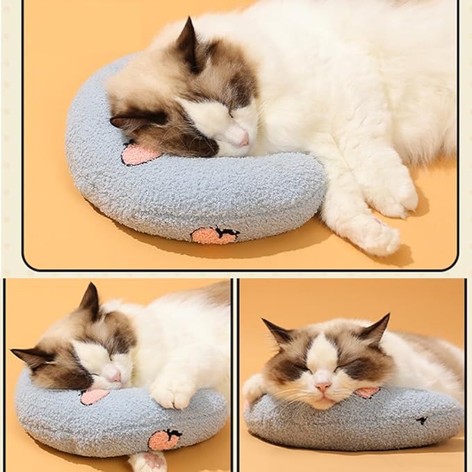 Calming Pillow for Dogs, Pet U Shape Calming Pillow Pet Neck Pillow Dog Calming Pillow for Small Dogs, Ultra Soft Fluffy Pet Calming Toy for Joint Relief Sleeping Improve Machine Washable (Blue)