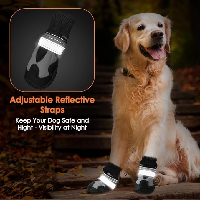 Lukovee Dog Shoes - Waterproof Warm Fleece Lined Dog Booties for Small Medium Large Dogs, Non-Slip Adjustable Dog Boot for Winter Cold Weather (HX,Size 2)