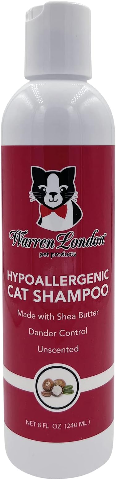 Warren London Hypoallergenic Cat Shampoo + Conditioner – Unscented 8 oz | Shea Butter Moisturizes Dry Skin & Reduces Dandruff | Soap-Free 2-in-1 for Dander & Allergy Control | Made in USA