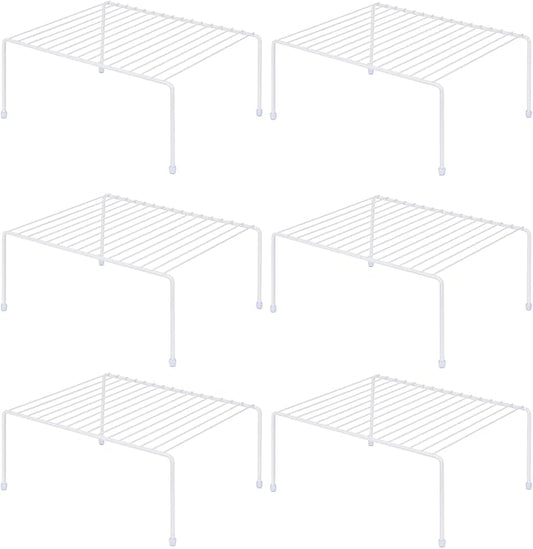 Set of 6 - Kitchen Storage Shelf Rack (13.1 x 10.2 Inch)/Plastic Feet - Medium - Steel Metal - Rust Resistant Finish - Cups, Dishes, Cabinet & Pantry Organization - Kitchen (White)