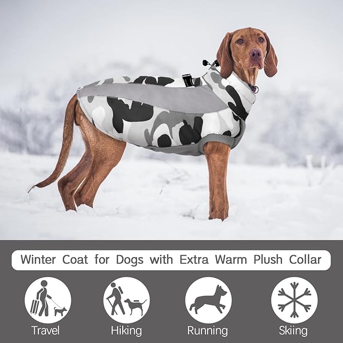 FUAMEY Dog Winter Jackets for Large Dogs,Dog Coat with Harness Built in,Waterproof Dogs Snowsuits Warm Pet Jacket Zip Up Fleece Cold Weather Coats Reflective Puppy Vest with Pocket Blue 3XL