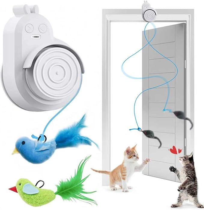 Interactive Cat Toys for Indoor Cats Automatic Electric Flying Bird Feather Cat Toy - Best Kitten & Adult Cat Enrichment Toy Stick-on Hanging Electric Kitty Toys for Bored Cats