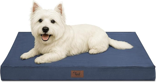 Outdoor Dog Bed for Small Dogs & Cats, Waterproof Dog Crate Mat Orthopedic Egg Crate Foam with Washable Removable Oxford Cover, Navy