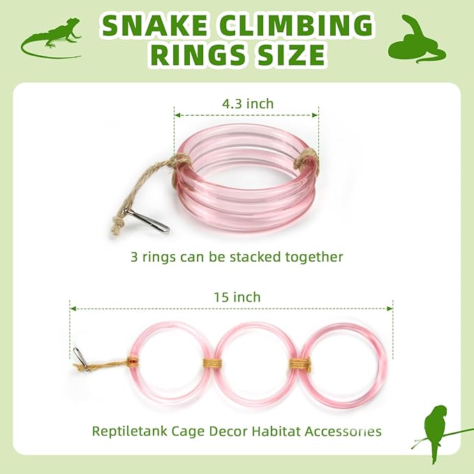 2 PCS Reptile Climbing Loops, Snake Climbing Rings, Snakes Tank Accessories for Ball Python & Climb Pet-Terrarium Enrichment Toys for Snakes, Iguana, Chameleon, Parrot, Lizard (Pink)