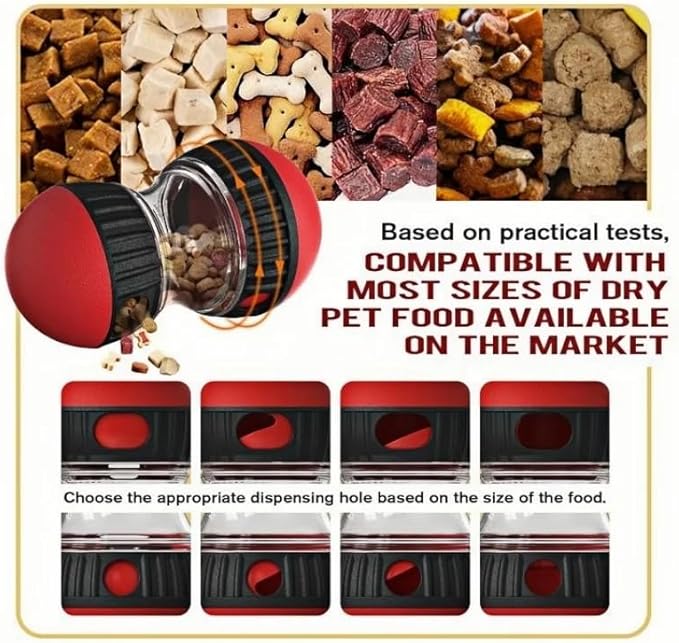 Treat Dispensing Dog Toy Puzzle, Interactive Slow Feeder Ball, Food Dispenser Enrichment Toy for Boredom, Training & Mental Stimulation, Durable ABS+PC, Red