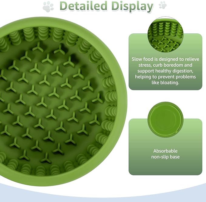 Dog Lick Bowl, ZOURYNUA Non-Slip Slow Feeder Dog Bowls, Enrichment Licking Mat for Distraction, Anxiety Relief Treat Dispenser Freezer, BPA Free Silicone & Dishwasher Safe (Green, Large)