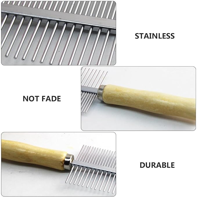 2Pcs Wooden Pet Comb Set with Fine Teeth Non-Skid Handle, Natural Dual-Row Grooming Comb for Dogs and Cats, Effective Stain Removal and Shedding Control, for Home Pet Care