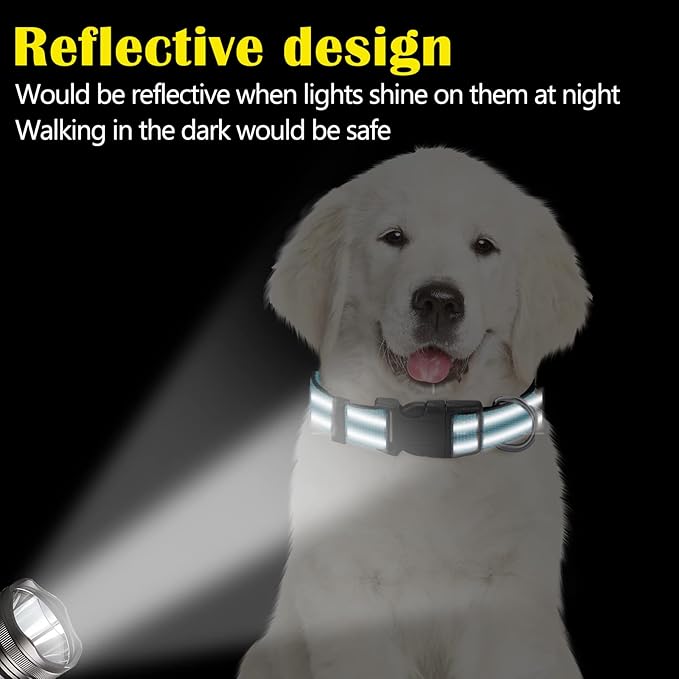 6 Pcs Reflective Dog Collar Soft Padded Breathable Adjustable Nylon Pet Collar with Safety Locking Buckle for Dogs Cats Puppy Pets Accessories(Large,Fresh Color)