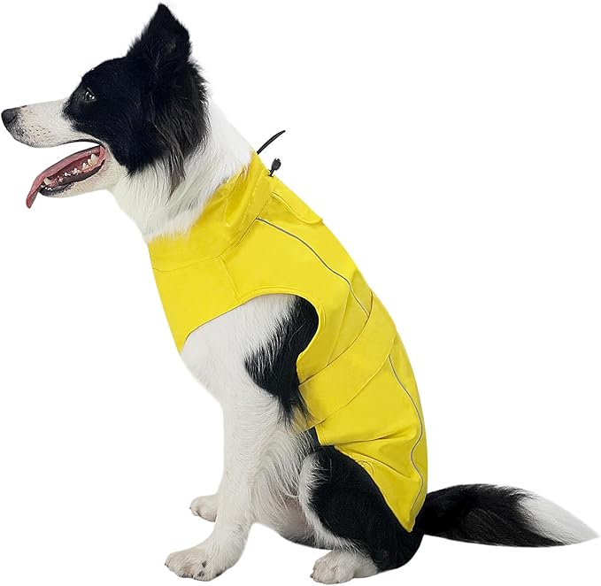 Waterproof Dog Raincoat, Adjustable Lightweight Dog Rain Jacket with Reflective Strip Leash Hole for Small Medium Large Dogs (Yellow, Medium(13-22lb))