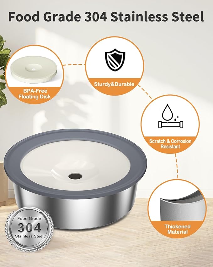 No Spill Dog Water Bowl, 1.5L Stainless Steel Slow Drinking Water Dish Dispenser, Spilling Drip & Splash Proof Slobber Stopper for Dogs Cats Messy Drinkers