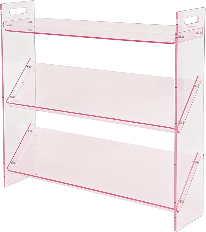 3-Tier Acrylic Shoe Rack, Shoe Organizer for Entryway Closet, Sturdy Display Shelf for Sneakers Boots, Space-Saving Storage Solution, 27.6" x 6.7" x 27.2" (Pink)
