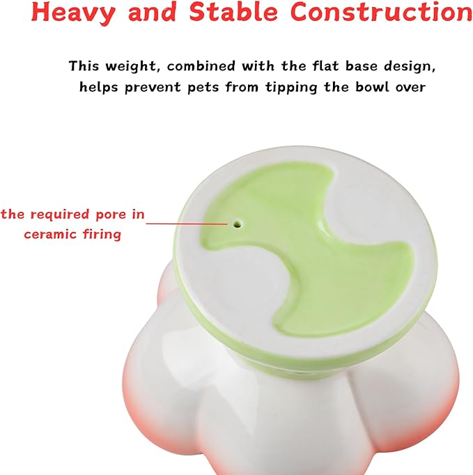 Ceramic Cat Divided Bowl Flower Shaped (5 Sections) - 4 Inch Elevated Design Cute Slow Feeder Bowl, Heavy Base, Under-Glazed Gradient Color - Separates Dry/Wet Food, Veggies, Fruits & Treats