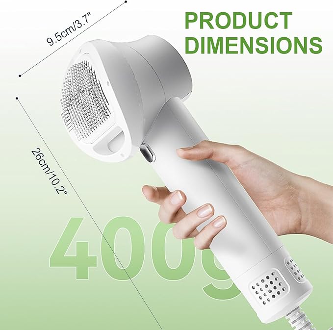 3-in-1 Dog Hair Dryer Brush - Adjustable Temp (35°C-60°C) & 4 Speeds, One-Touch Hair Collection for Safe Grooming of Small & Medium Dogs