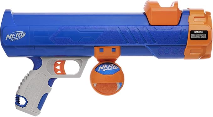 Nerf Dog Tennis Ball Blaster Gift Set Dog Toy, Blue/Orange/Gray, 12 Inch Ultra Compact Blaster with 1 Ball