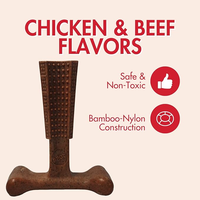 SPOT by Ethical Products 4 in Bambone Plus Easy Grip Peanut Butter, Beef & Chicken Dog Chew Bundle - Bamboo & Nylon Anti Anxiety Bone for Aggressive Chewers & Dental Health for Dogs - Large (3 Pack)