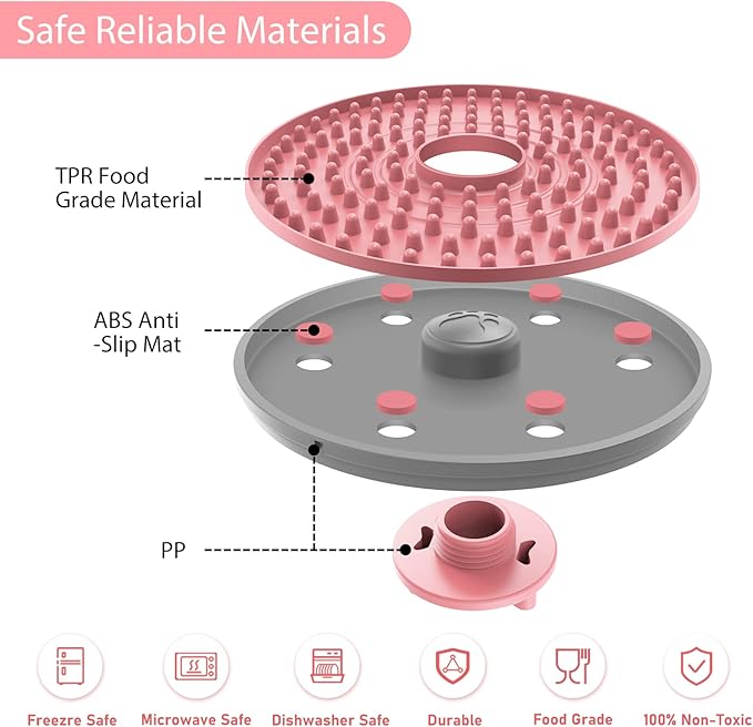 Dog Lick Mat, Pink, for Crate Training and Reducing Anxiety, Made of Natural Rubber, Promotes Healthy Feeding and Oral Hygiene