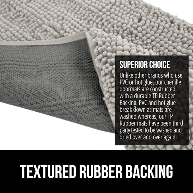 GORILLA GRIP SoakSTOPPER Dog Door Mat, 70x24 Machine Washable Rug Absorbent Doormat Captures Moisture Mud Dirt, Quick Dry Soft Chenille Entryway Rugs Indoor Entrance Mats for Dog Paws, Light Gray