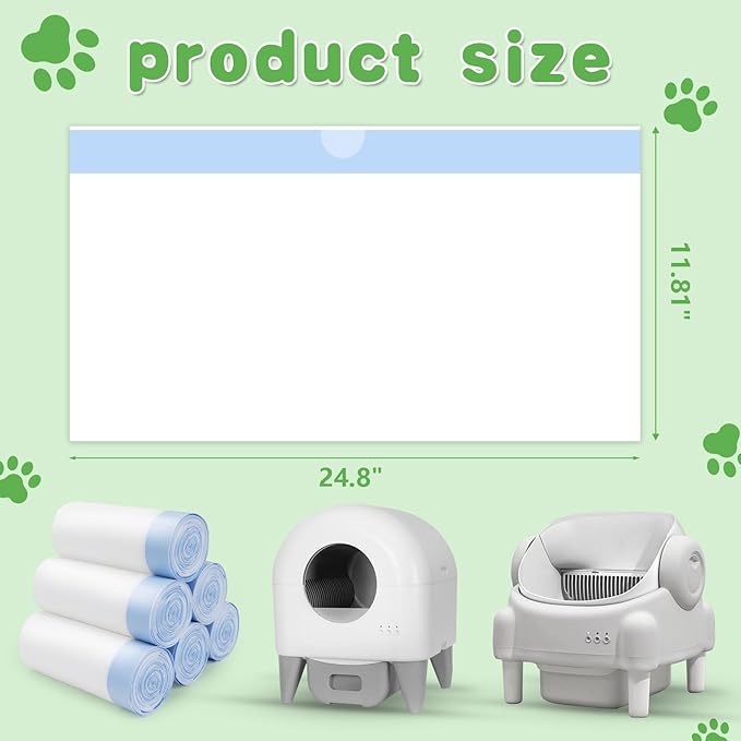 120 Count Cat Litter Box Liners for Self Cleaning Litter Box, Extra Thick Heavy Duty Cat Litter Bags Replacement, 24.8" x 11.8" 3-4 Gallons of Capacity, Blue