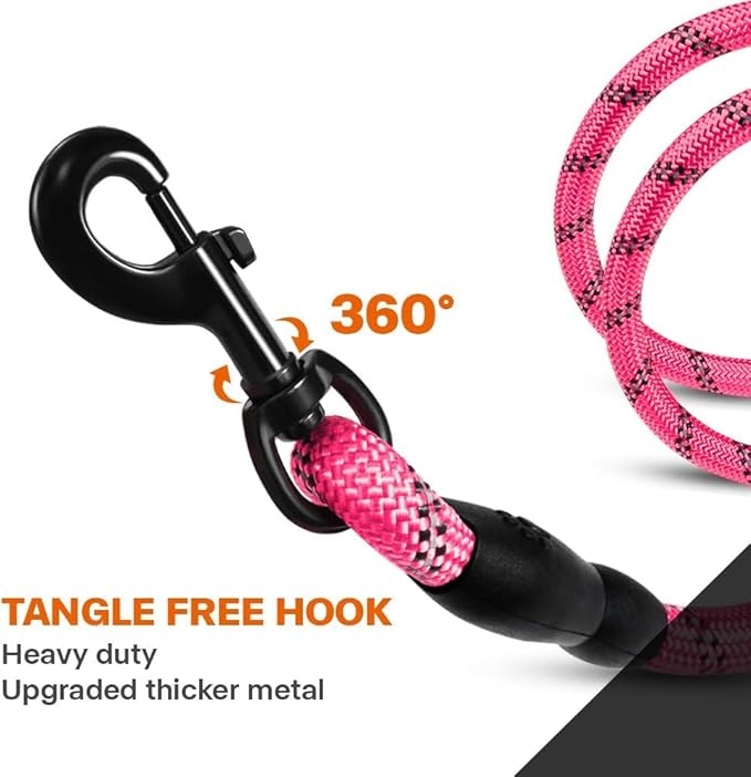 Taglory Rope Dog Leash 6 FT with Comfortable Padded Handle, Highly Reflective Threads Leash for Small Dogs, 3/8 inch, Pink