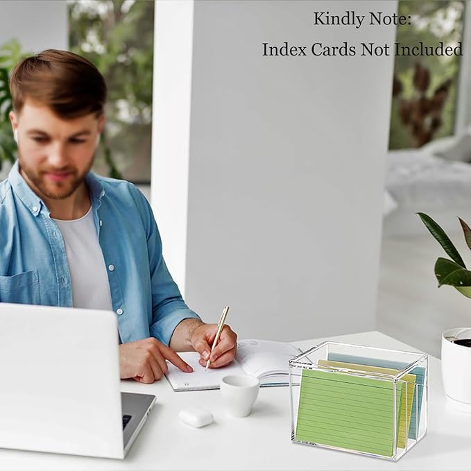 BTSKY Clear Acrylic 4 x 6 inch Index Card Box with Sign Lid & Removable Inserts, Divided 3-Compartment Index Card Holder Notecard Box Photo Storage Organizer for Filling Note Cards,Flashcards, Recipes
