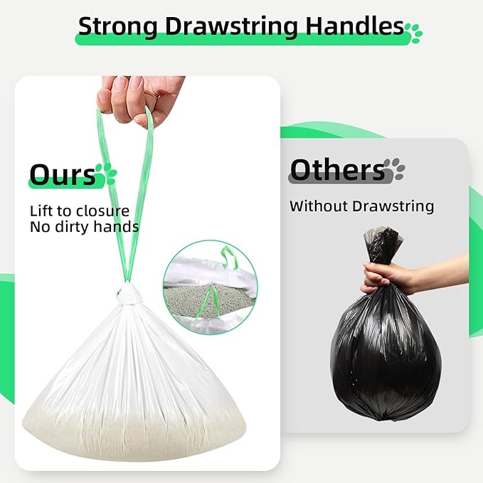 180 Count Self-Cleaning Cat Litter Box Liners Bags Fit For MW-SC01/SC02/SC09/LR01/LR02, Pre-Seperated Heavy Duty Automatic Cat Litetr Box Bags with Drawstring-18" * 12.6"