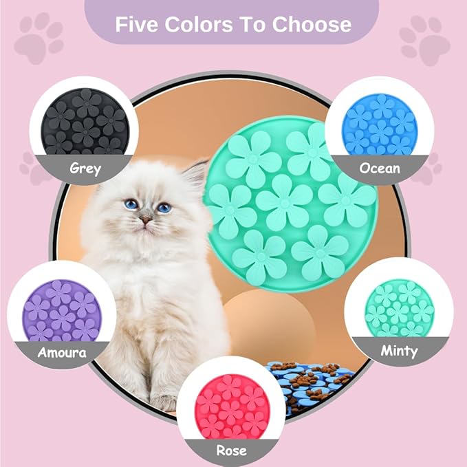 Non-Slip Slow Feeder Pet Bowl – Anti-Choking Feeding Bowl with Suction Cups for Dogs & Cats, Promotes Healthy Digestion (Grey, Flower)