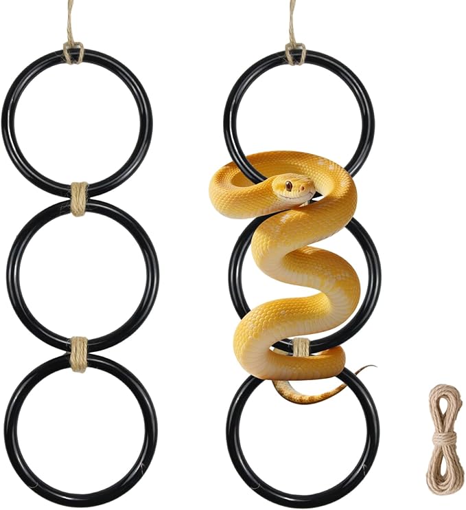 2 PCS Reptile Climbing Loops, Snake Climbing Rings, Snakes Tank Accessories for Ball Python & Climb Pet-Terrarium Enrichment Toys for Snakes, Iguana, Chameleon, Parrot, Lizard (Black)