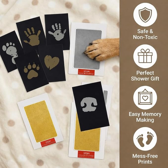 4 Packs Inkless Hand and Footprint Kit Mess Free Paw Print Kit for Dogs & Cats Clean Touch Ink Pad for Pet Nose & Paw Dog Mom New Mom Gifts(Gold & Silver)