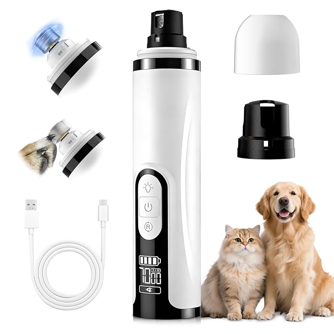 Upgraded 2026 3-Speed Dog Nail Grinder,Ultra-Quiet Rechargeable USB Trimmer with LED Lights & Battery Display –Painless Grooming for Dogs &Cats with Thick Nails &Sensitive Paws for Small to Large Pets