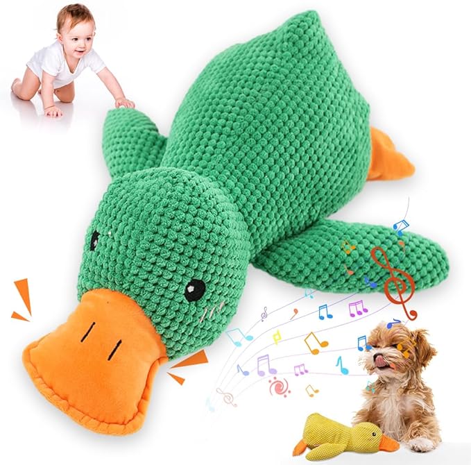 2025 New Calming Duck for Dogs, Quack-Quack Duck Dog Toy with Soft Squeaker, Durable Yellow Stuffed Dog Toy, Indoor Puppy Chewers (Green)