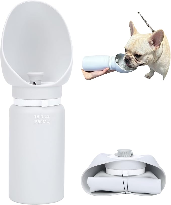 Collapsible Water Bottle for Dogs, Foldable Leak-Resistant w/Drain-Back, Pet Travel Bowl, 19oz for Walks, Hiking & Road Trips