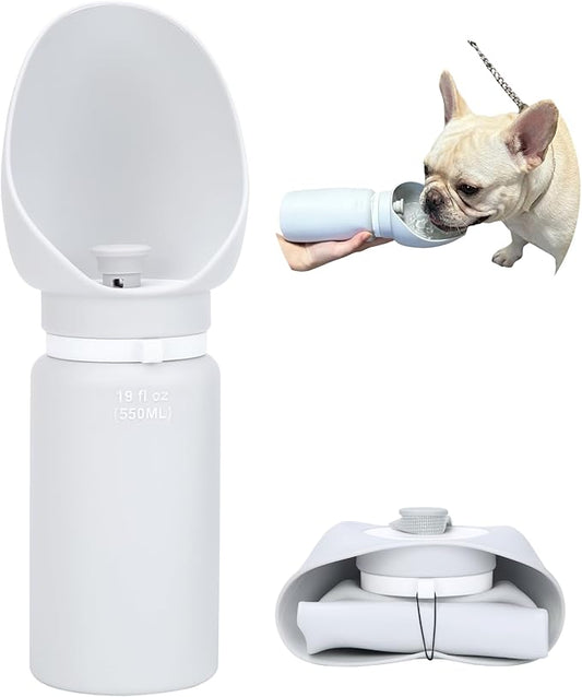 Collapsible Water Bottle for Dogs, Foldable Leak-Resistant w/Drain-Back, Pet Travel Bowl, 19oz for Walks, Hiking & Road Trips