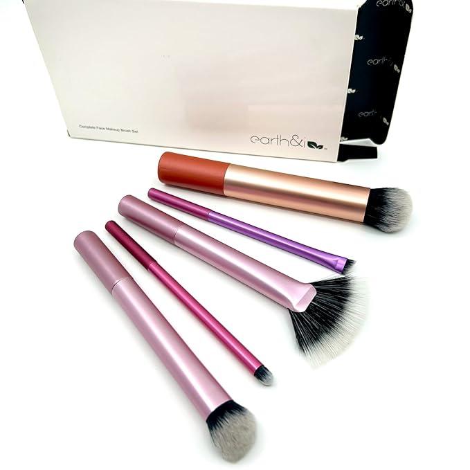 Earth & I 5-Piece Premium Eye Makeup Brush Set – Matte Sateen Pink & Rose Gold Edition – Professional Blending & Mixing Kit – Vegan Synthetic Bristles for Flawless Eyeshadow Application