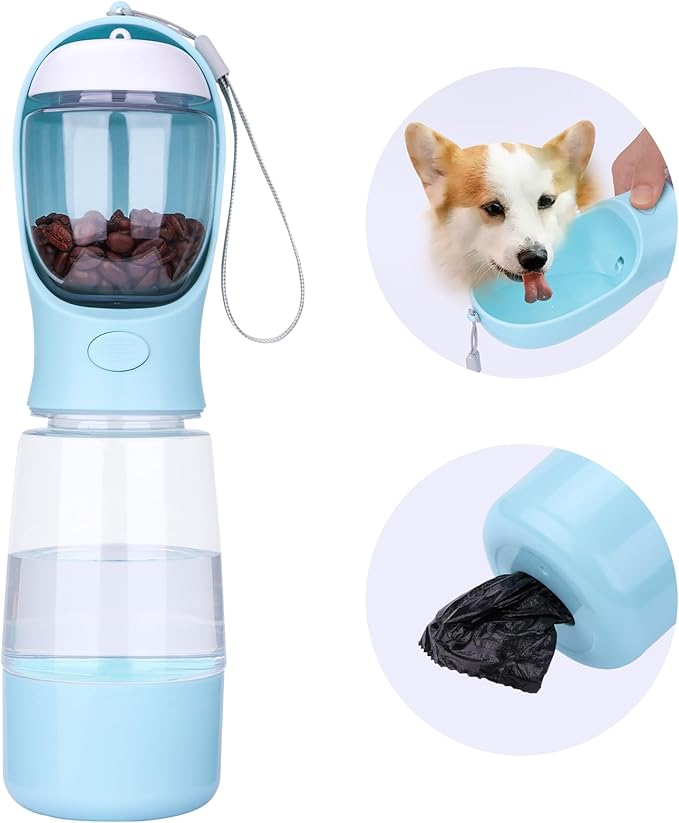 Dog Water Bottle, Portable Pet Travel Water Bottle with Food Container, Leak Proof Puppy Water Bowl Outdoor Dog Water Dispenser for Pets Outdoor, Travel, Walking(13oz)