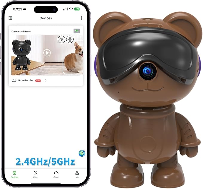dzcctvipc-Cute Bear-2K Wireless-Smart Robot-Home Security - Camera,Nanny & Pet Motion Monitor,Baby Cry Detection Alarm,Privacy Mode,5G Dual-Band,PanTilt,Full HD Night Vision,24/7 Recording,2-Way Audio