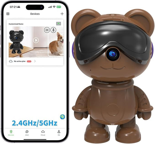 dzcctvipc-Cute Bear-2K Wireless-Smart Robot-Home Security - Camera,Nanny & Pet Motion Monitor,Baby Cry Detection Alarm,Privacy Mode,5G Dual-Band,PanTilt,Full HD Night Vision,24/7 Recording,2-Way Audio
