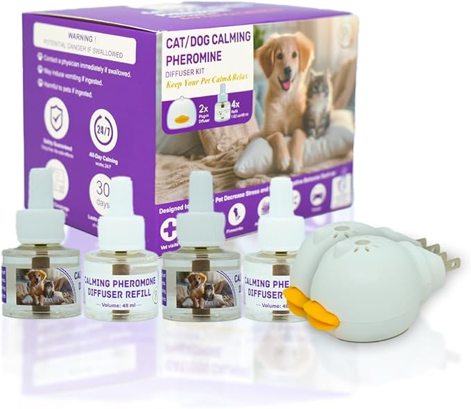 PawLuxVV Dog & Cat Calming Diffuser Kit – 2 Diffusers + 4 Refills, Pheromone Plug-in for Anxiety Relief, Helps Reduce Barking, Scratching & Separation Anxiety