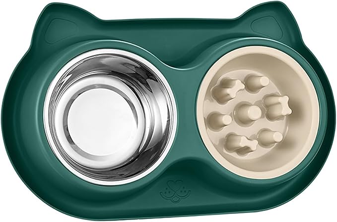 Slow Feeder Dog & Cat Bowls - 3-in-1 Slow Feeding & Water Bowl | Non-Slip Mat & Stainless Steel Bowls | Final Loss Leader Sale | Limited Stock While Supplies Last. (Green)