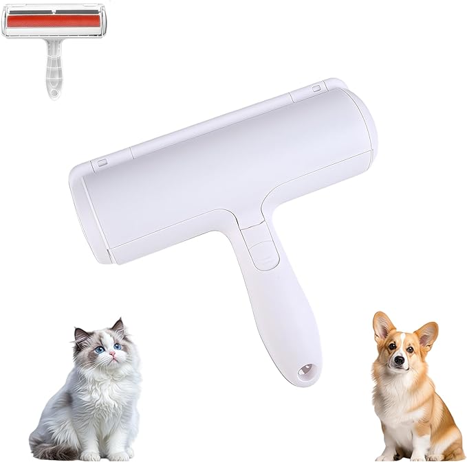 Pet Hair Remover, Reusable Self-Cleaning Lint Roller with Trash Bin for Sofa, Furniture, Carpet, Cat and Dog Hair Removal Tool (Red)