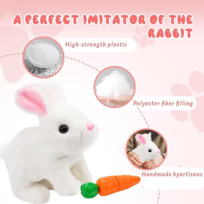 Easter Bunny Toy, Rabbit Interactive Hopping Electronic Pet Plush Bunny Toy with Sounds and Movements Animated Walking Wiggle Ears Twitch Nose (Brown+White)
