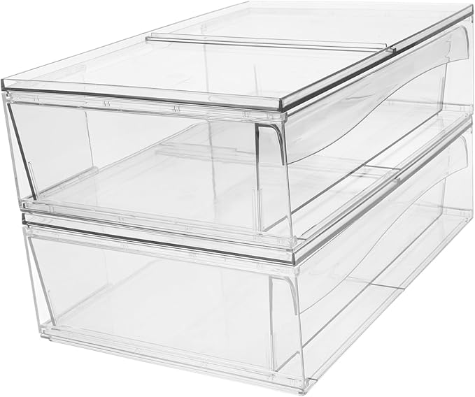 2pcs Acrylic Makeup Organizer Box Drawer Detachable Desktop Storage for Cosmetics Bathroom Accessories and Items and Easy to Clean