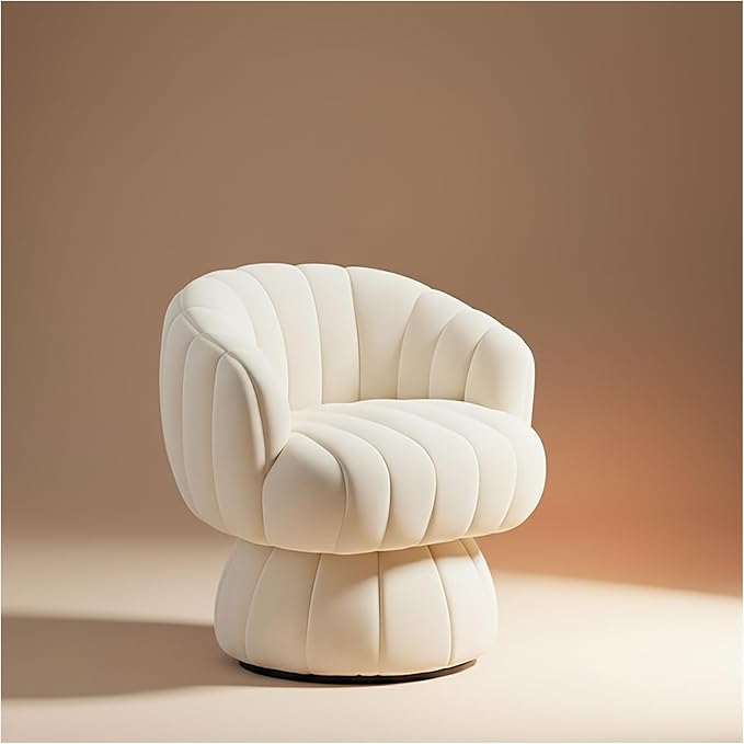 Vanity 360-Degree Swivel Accent Chair - Mid Century Modern Plush Round Makeup Chair, Relaxing Comfy Lounge Sofa Arm Chairs, Idear for Living Room, Bedroom (Beige, Velvet Fabric)
