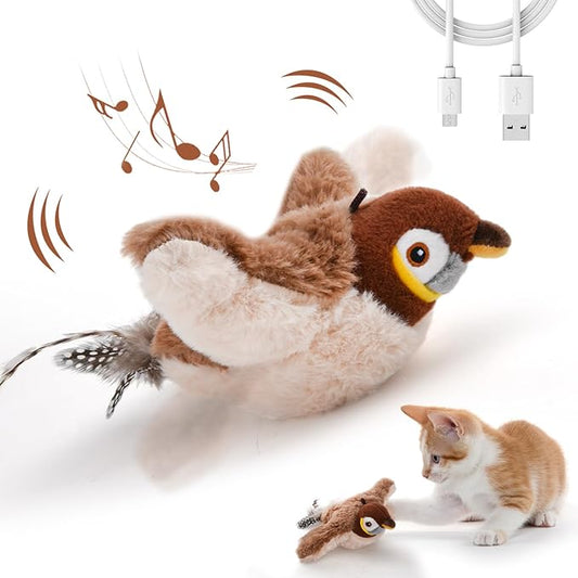 Flappy Bird Cat Toy for Indoor Cats, Chirping Flapping Wings Bird, Interactive Catnip Toys, Plush Kitten Exercise Toys (Sparrow)